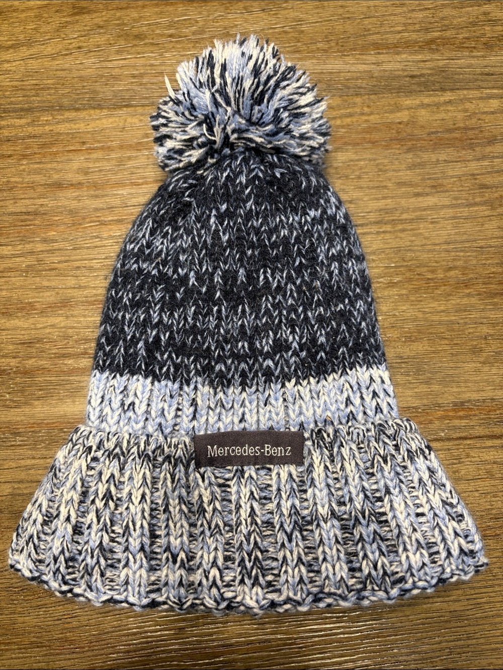 Mercedes-Benz Two-Tone Knit Pom Beanie in Navy and Cream